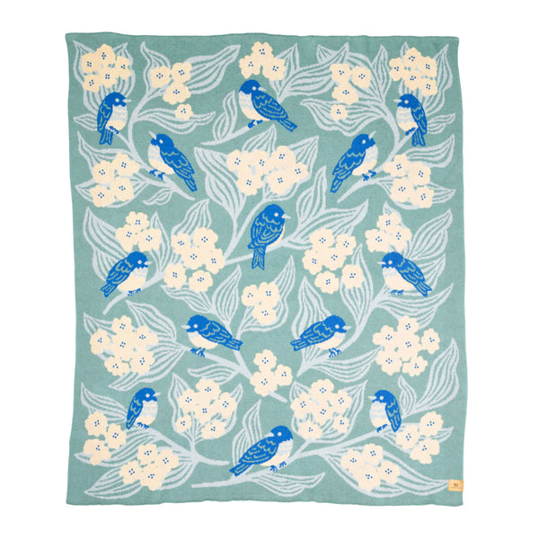 Bluebirds Throw Blanket - Sage