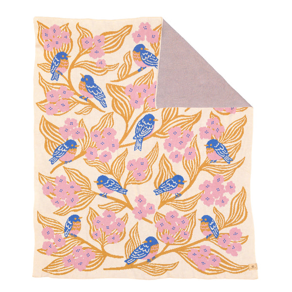 Bluebirds Throw Blanket - Mustard