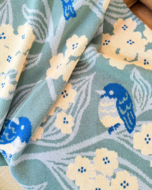 Bluebirds Throw Blanket - Sage