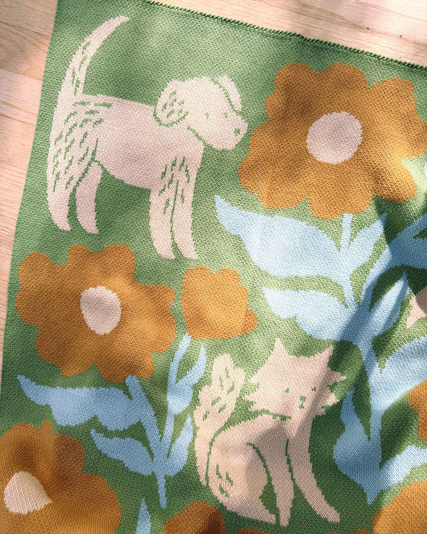 Poppy Pets Throw Blanket - Mustard Green