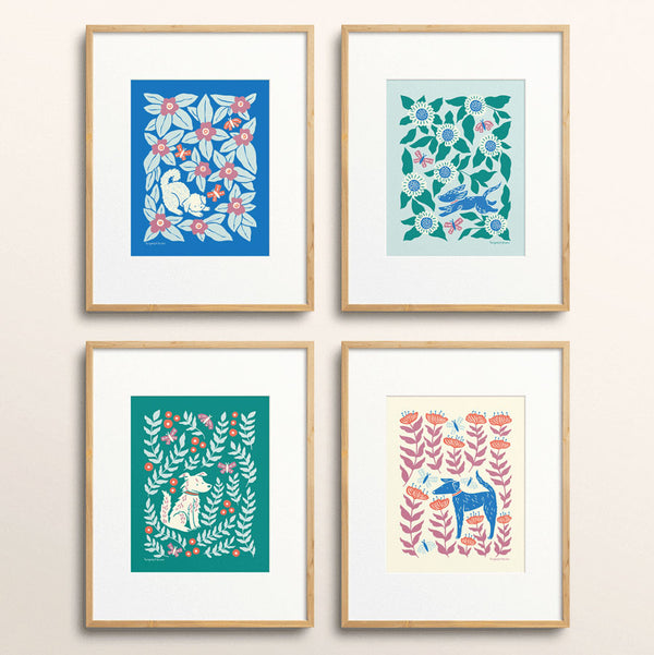 Dogs & Blooms Art Print Collection by Nuthatch Studio