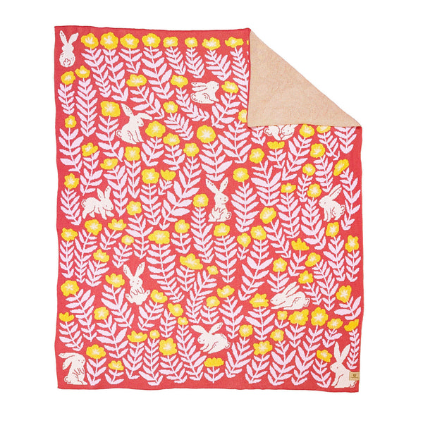 Bunny Meadows Throw Blanket - Coral