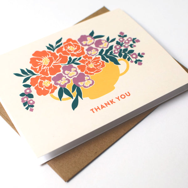 Peony & Pansy Flower Vase Thank You Card
