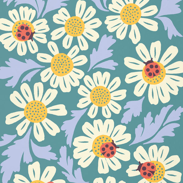 Close-up view of the Ladybugs & Chamomile Art Print from Nuthatch Studio