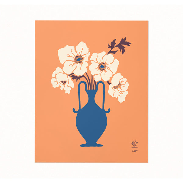 White Anemone Flower Vase Art Print