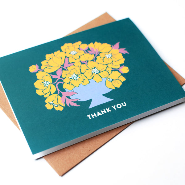 Yellow Peony Flower Vase Thank You Card