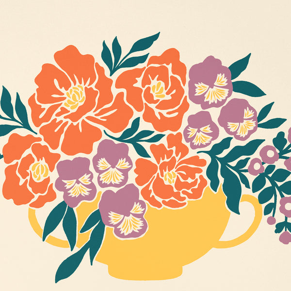 Peony & Pansy Flower Vase Art Print