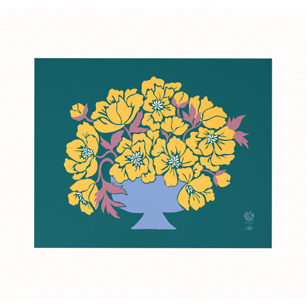 Yellow Peony Flower Vase Art Print