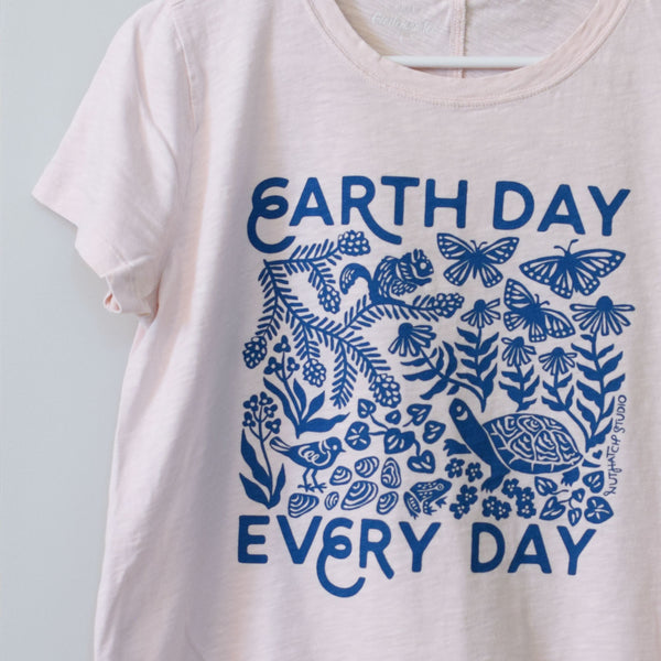 Upcycled Soft Pink Earth Day Every Day T-Shirt - Women’s Size Large