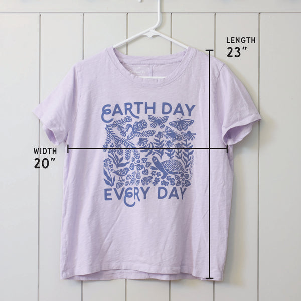 Upcycled Soft Purple Earth Day Every Day T-Shirt - Women’s Size Large