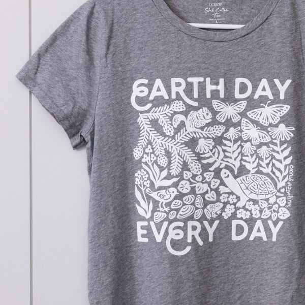 Upcycled Gray Earth Day Every Day T-Shirt - Women's Size Large