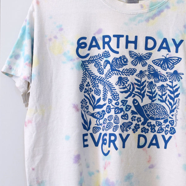 Upcycled Tie-Dye Earth Day Every Day T-Shirt - Unisex Size Large