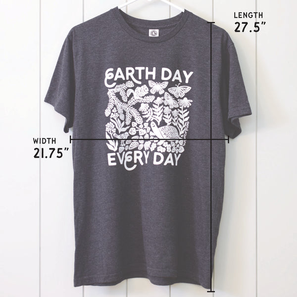 Upcycled Dark Gray Earth Day Every Day T-Shirt - Unisex Size Large