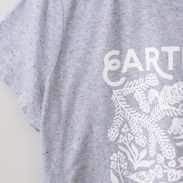 Upcycled Gray Speckle Earth Day Every Day T-Shirt - Women’s Size Large