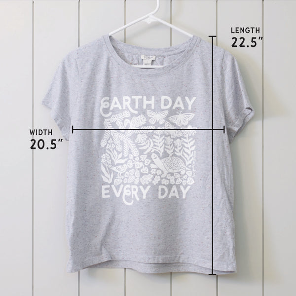 Upcycled Gray Speckle Earth Day Every Day T-Shirt - Women’s Size Large