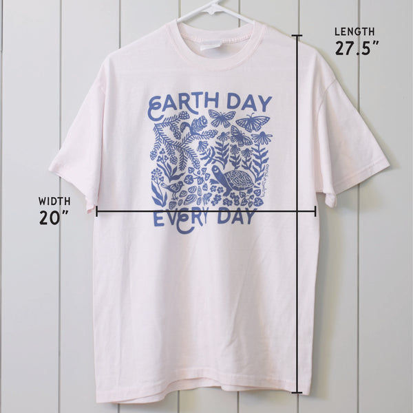 Upcycled Pale Pink Earth Day Every Day T-Shirt - Unisex Size Large