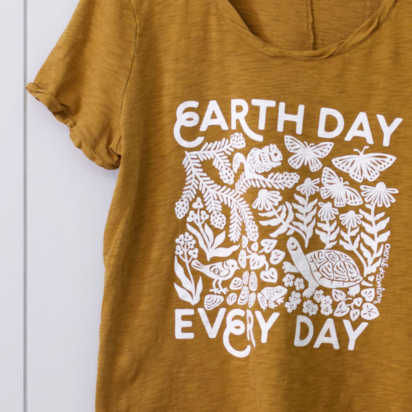 Upcycled Brown Earth Day Every Day T-Shirt - Women’s Size Medium