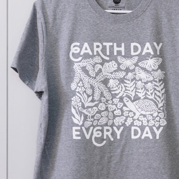 Upcycled Heather Gray Earth Day Every Day T-Shirt - Unisex Size Medium