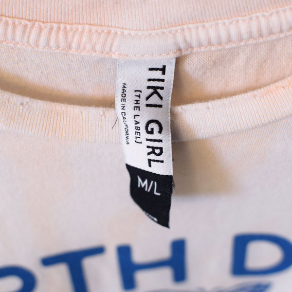 Upcycled Ivory Peach Tie-Dye Earth Day Every Day T-Shirt - Women’s Size Medium