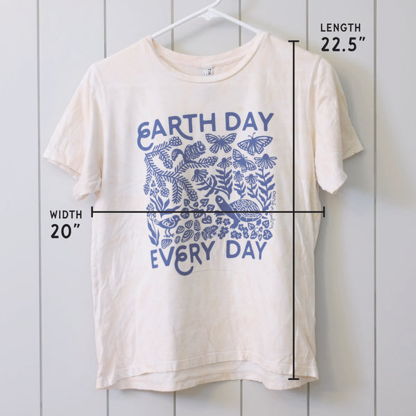 Upcycled Ivory Peach Tie-Dye Earth Day Every Day T-Shirt - Women’s Size Medium