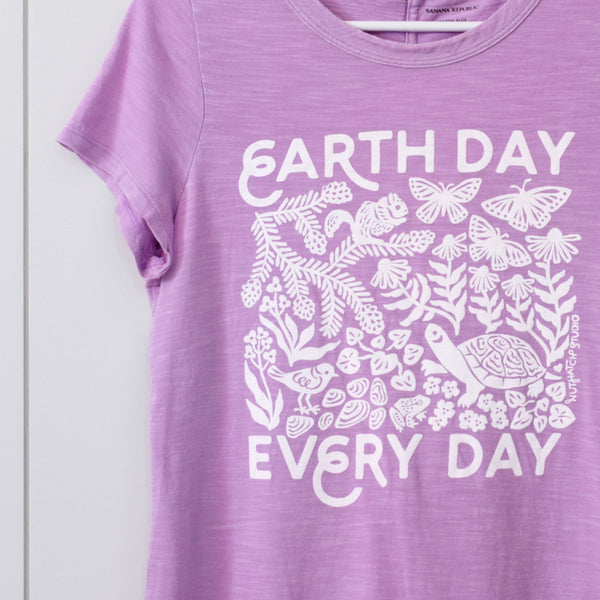 Upcycled Purple Earth Day Every Day T-Shirt - Women’s Size Medium