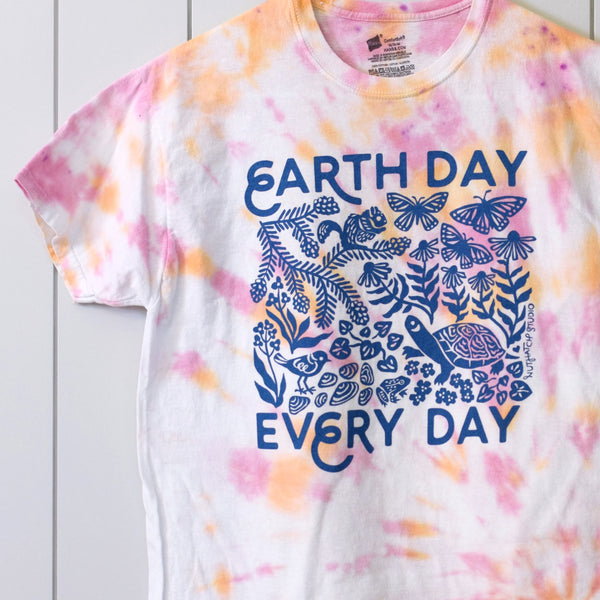 Upcycled Tie-Dye Earth Day Every Day T-Shirt - Unisex Size Medium