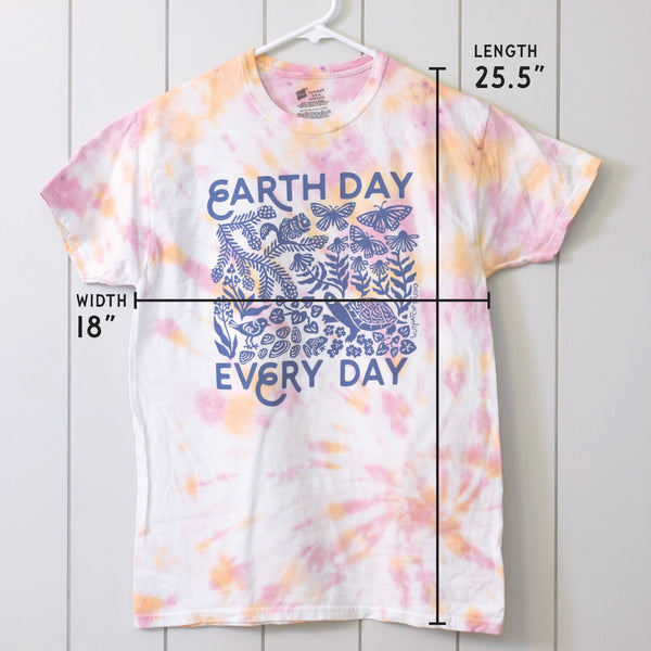 Upcycled Tie-Dye Earth Day Every Day T-Shirt - Unisex Size Medium