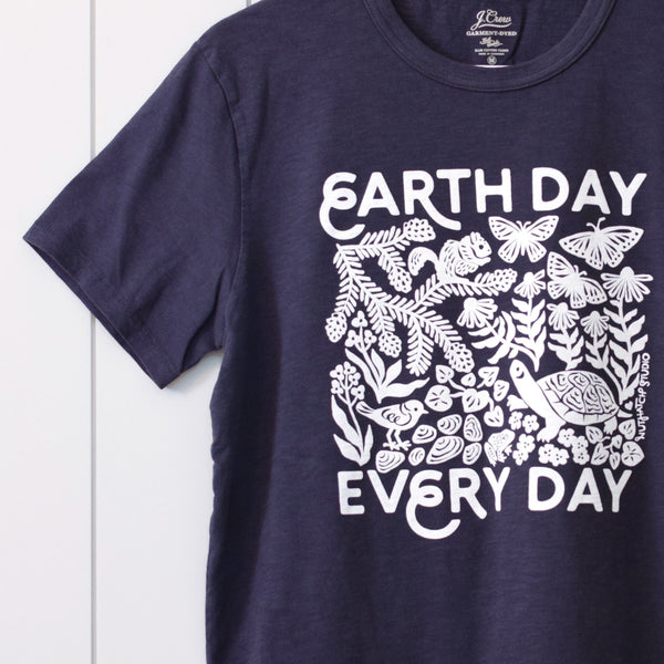 Upcycled Dark Gray Tie-Dye Earth Day Every Day T-Shirt - Unisex Size Medium