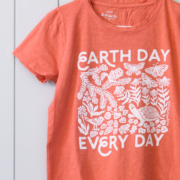 Upcycled Coral Earth Day Every Day T-Shirt - Women’s Size Small