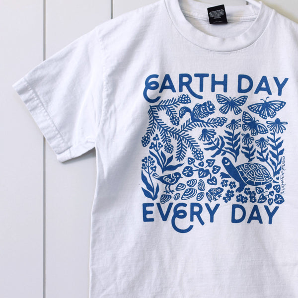 Upcycled White Earth Day Every Day T-Shirt - Unisex Size Small