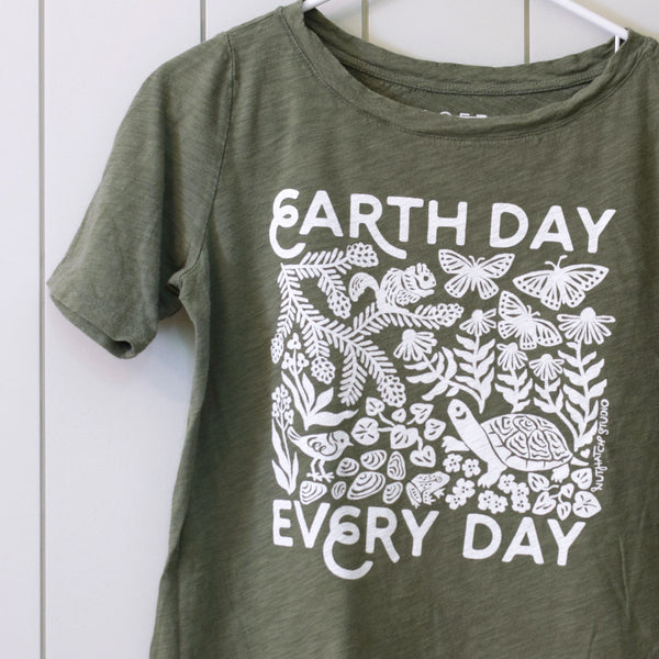 Upcycled Green Earth Day Every Day T-Shirt - Women's Size Small
