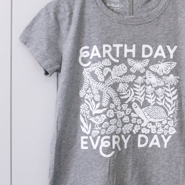 Upcycled Heather Gray Earth Day Every Day T-Shirt - Women’s Size Small