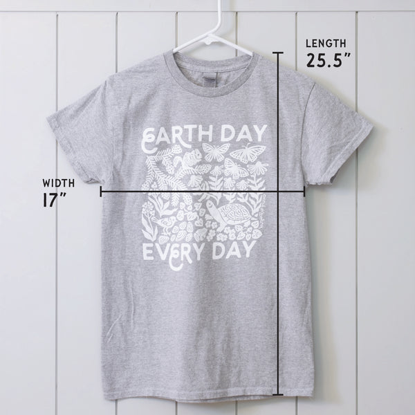 Upcycled Gray Earth Day Every Day T-Shirt - Unisex Size Small