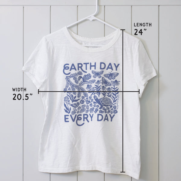 Upcycled Soft White Earth Day Every Day T-Shirt - Women’s Size X-Large