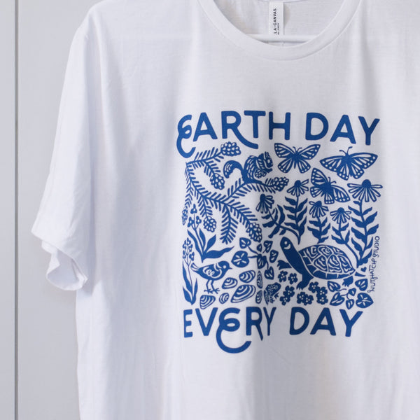 Upcycled White Earth Day Every Day T-Shirt - Unisex Size X-Large