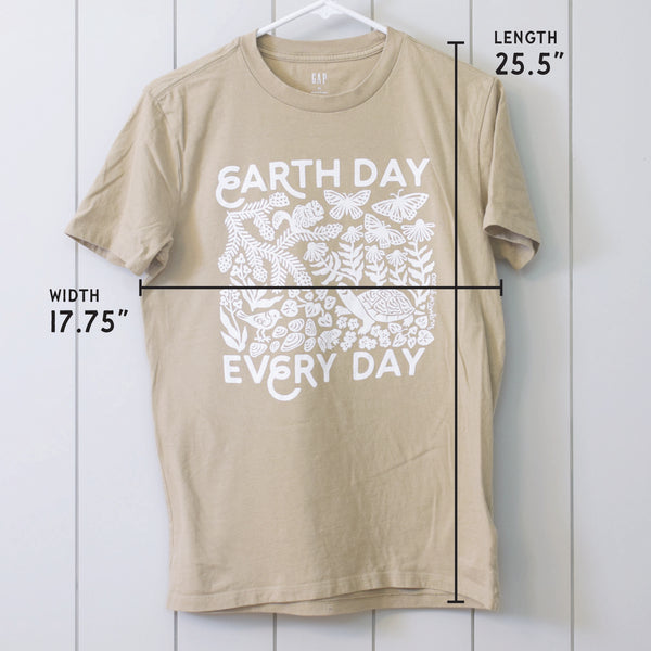 Upcycled Tan Earth Day Every Day T-Shirt - Unisex Size X-Small