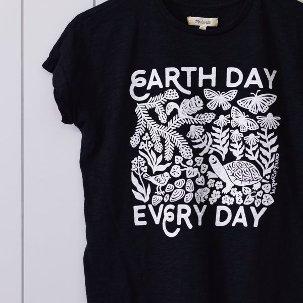 Upcycled Black Earth Day Every Day T-Shirt - Women’s Size X-Small