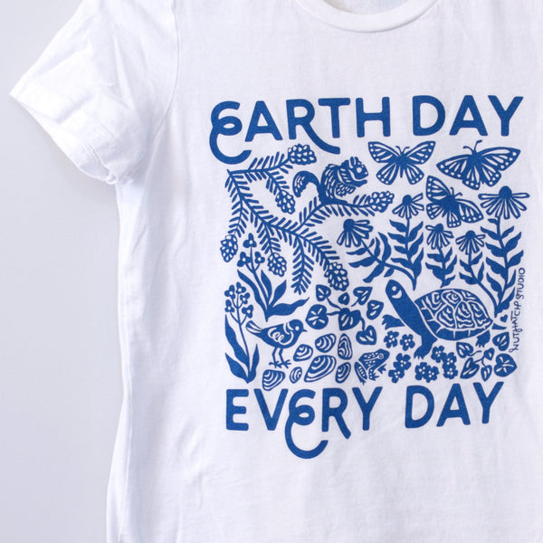 Upcycled White Earth Day Every Day T-Shirt - Unisex Size X-Small