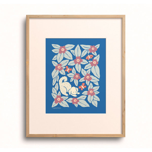 Bennie Blooms art print by Chrissie Van Hoever displayed in a wooden frame with a white mat.