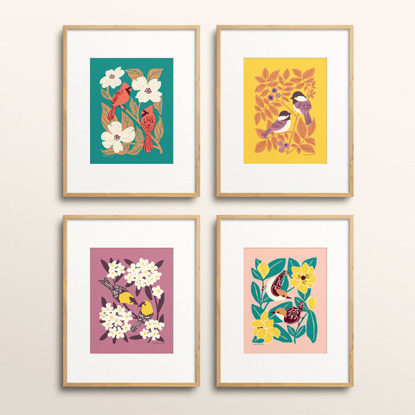 Chickadees & Hickory Art Print