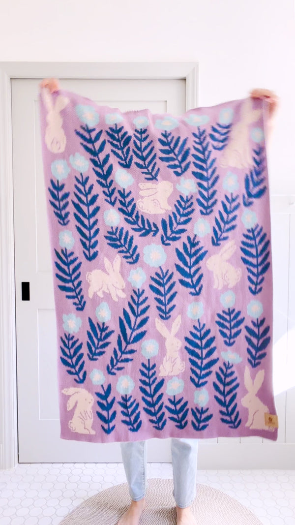 Bunny Meadows Baby Blanket - Lavender Blue