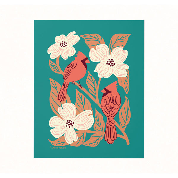 Cardinals & Dogwood Art Print