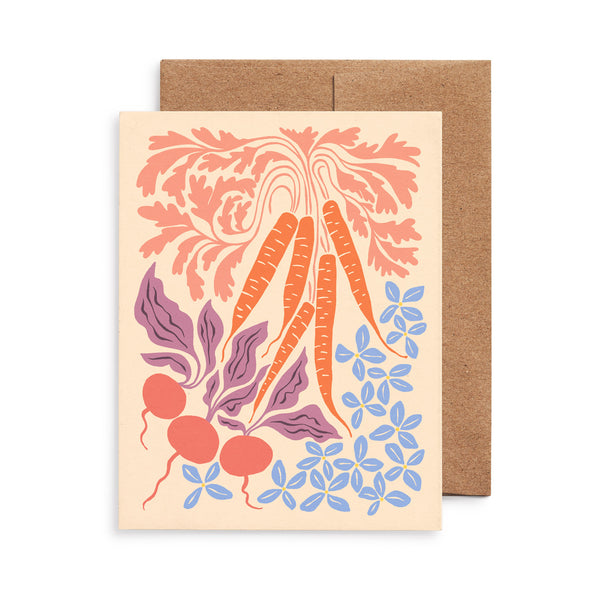 Carrots and radishes greeting card by Nuthatch Studio