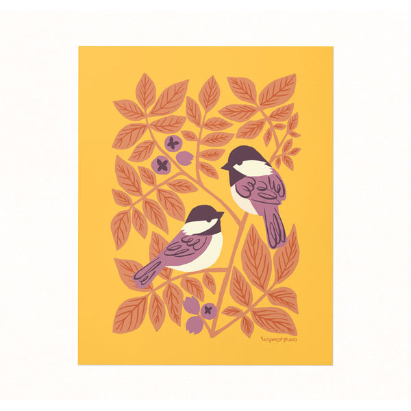Chickadees & Hickory Art Print