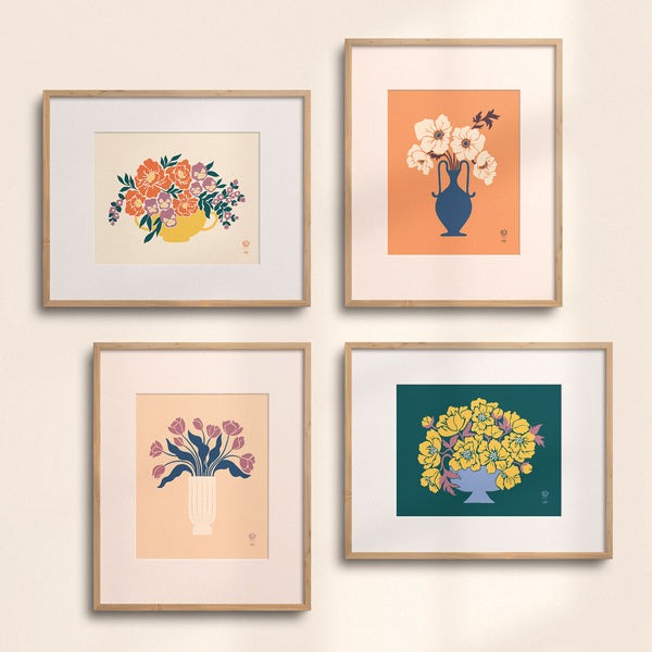 Yellow Peony Flower Vase Art Print