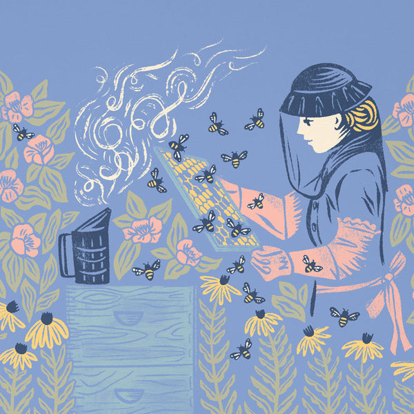 Close-up view of the Beekeeper Art Print from Nuthatch Studio