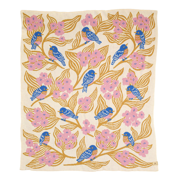 Bluebirds Throw Blanket - Mustard