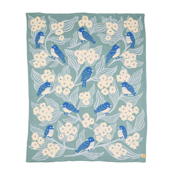 Bluebirds Throw Blanket - Sage