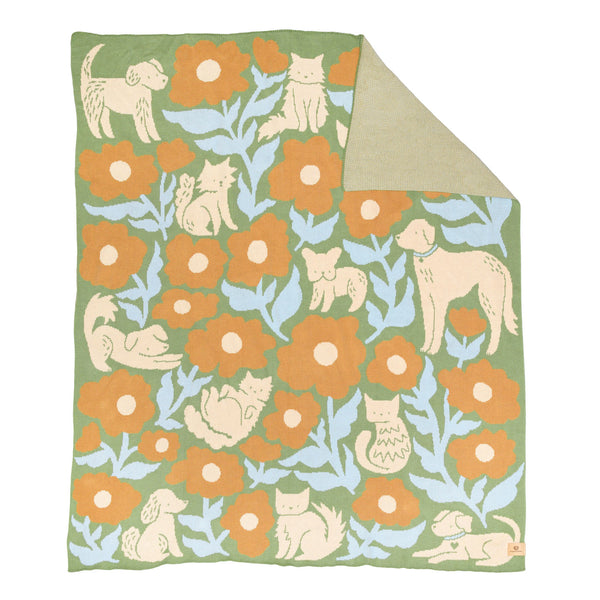 Poppy Pets Throw Blanket - Mustard Green