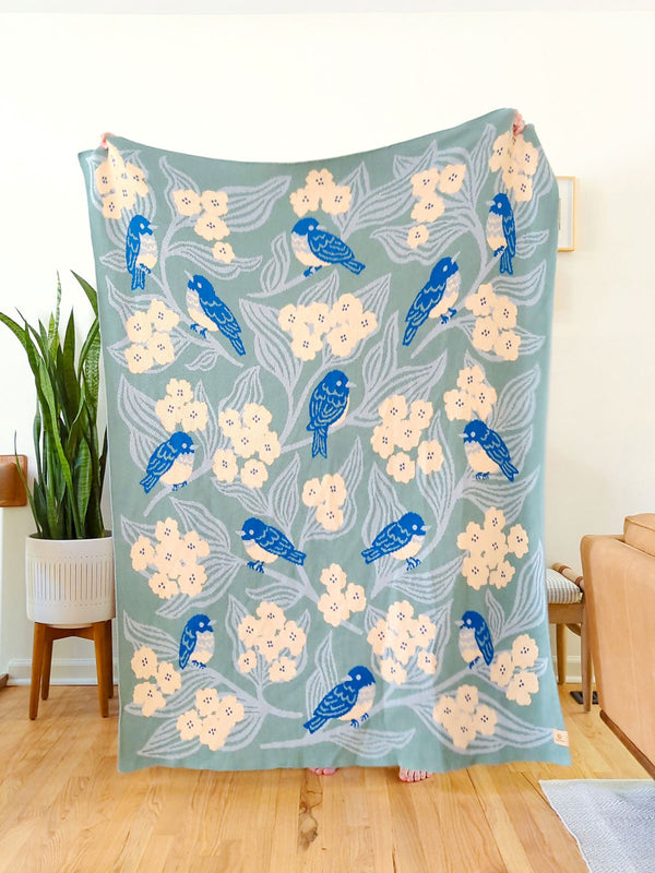 Bluebirds Throw Blanket - Sage